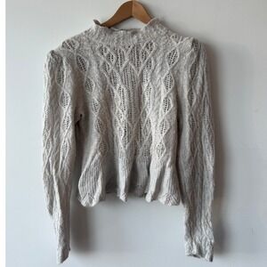 EXPRESS Mock Neck Cable Knit Sweater Light Gray Long Sleeve Peplum Women's L